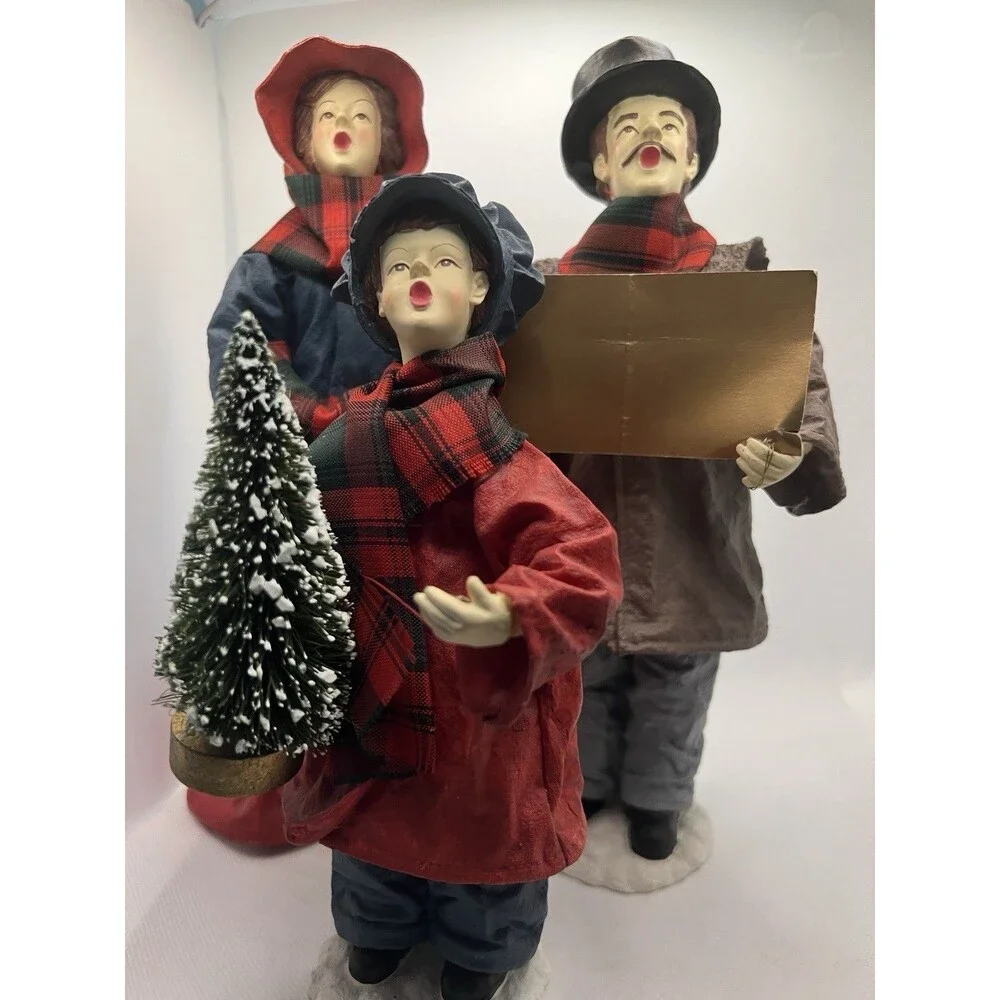 3 Traditional Woman Caroler Boy Classic Heavy Resin hallmark Store Christmas